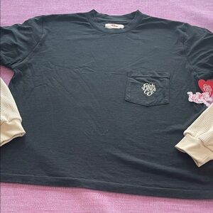 Cherry LA Girls Don't Cry black boxy tshirt with thermal
Sleeves. NWT